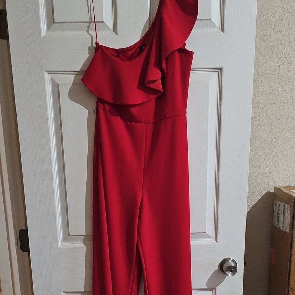 Express Red Asymmetrical Ruffled Jumpsuit - Picture 2 of 4